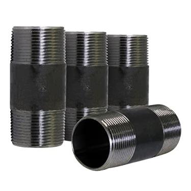 Imagem de SUPPLY GIANT OQCM1240-4 Biqueira de aço para montar móveis vintage DIY com ferro industrial pré-cortado, tubo maleável rosqueado preto, 1,27 cm x 10,16 cm