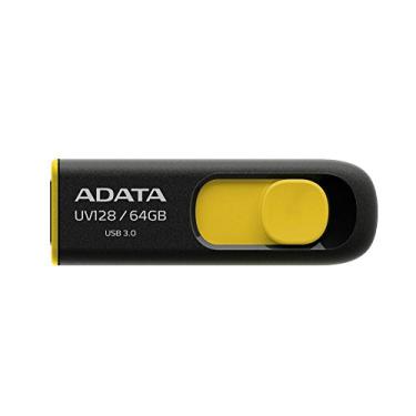 Imagem de ADATA Pen drive retrátil UV128 64 GB USB 3.0, amarelo (AUV128-64G-RBY)