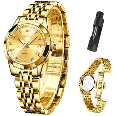 Imagem de OLEVS Relógios femininos com data, prata, aço inoxidável, luxuosos, com pequenas escritas, diamantes para mulheres, à prova d'água, vestido elegante, quartzo, analógico, relógios de pulso femininos