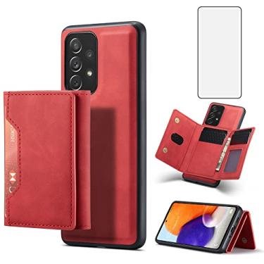 Imagem de Asuwish Capa de telefone para Samsung Galaxy A73 5G capa carteira com protetor de tela de vidro temperado e suporte para cartão de crédito acessórios de celular de couro A 73 mulheres homens vermelho