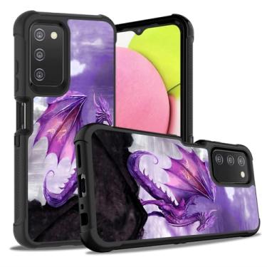 Imagem de POIUYTREW Capa para Samsung Galaxy A03S, capa protetora contra quedas 3 em 1 híbrida de plástico rígido e silicone macio à prova de choque para Samsung Galaxy A03S, dragão roxo
