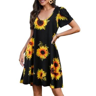 Imagem de JollieLovin Vestido feminino casual de verão 2024 com decote em V plus size camiseta de manga curta vestido de sol solto, Flor 35, 1X