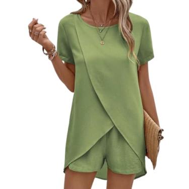 Imagem de Conjunto de 2 peças de roupas femininas Keppal, tops e shorts irregulares femininos, conjunto de duas peças, conjuntos curtos Keppal (green,Large)