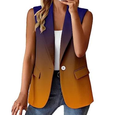 Imagem de Aniywn Blazer feminino casual com bolsos, sem mangas, com botões, jaqueta de lapela lisa, A5 - Marrom, XXG