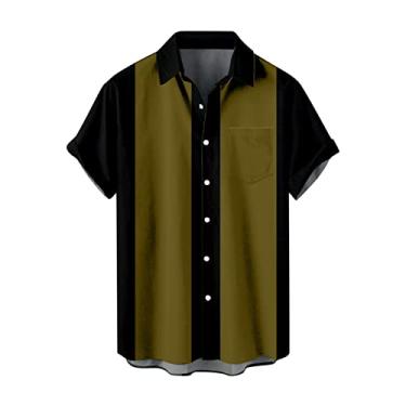 Imagem de Camisas masculinas de boliche Guayabera camisa casual retrô havaiana manga curta solta camisa social masculina para uso ao ar livre, 058e-verde, 4G