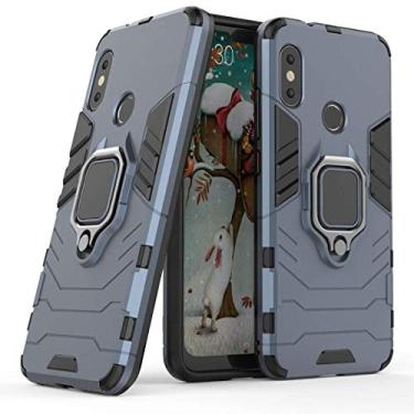 Imagem de Compatível com Xiaomi Mi A2 Lite, Redmi 6 Pro Capa Prova de Choque de Camada Dupla, Anel Giratório de 360 com Suporte de Celular para Carro (Azul Marinho)