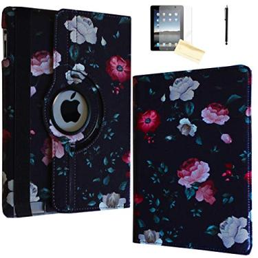 Imagem de Capa para iPad 2, capa para iPad 3, capa para iPad 4, JYtrend (R) suporte giratório capa inteligente magnética auto despertar/hibernar para iPad 2/3/4 A1395 A1396 A1397 A1403 A1416 A1430 A1458 A1459 A1460, Black Flower