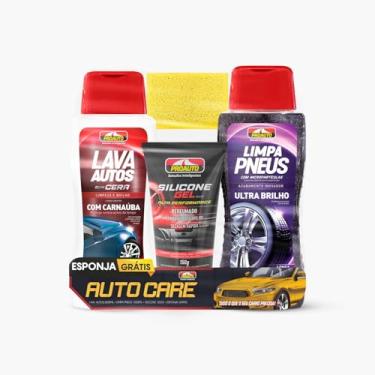 Imagem de KIT Auto Care Proauto (Lava Autos com Cera + Limpa Pneus + Silicone Gel Perfumado) + Esponja