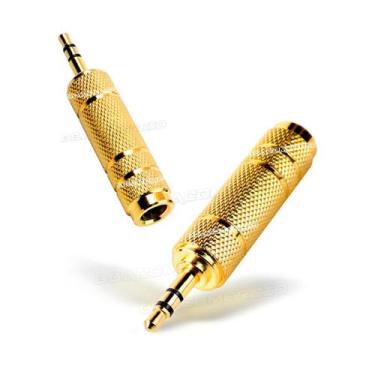 Imagem de Plug Adaptador Ouro P10 Femea P/p2 Macho Stereo Auxiliar Som - BBACOME