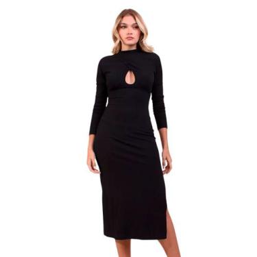 Imagem de Vestido Gota Midi Canelado Feminino Casual Manga Longa Confortavel - H
