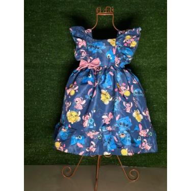 Imagem de Vestido Menina Infantil Elegante Stitch Azul - AUREA, 06 MESES 01 ANO