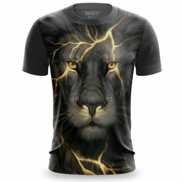 Imagem de Camisa Masculina Leão Raio Dourado Camiseta Estampada Casual Tecido Le