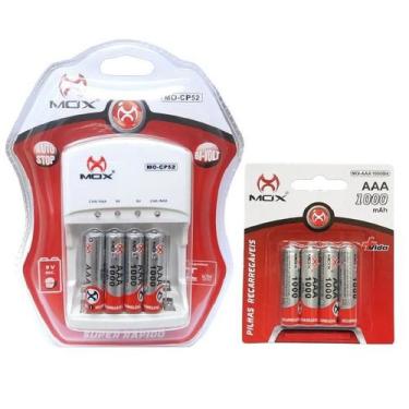 Imagem de Kit Com 8 Pilhas AAA Palito Recarregaveis + Carregador Bivolt Automáti