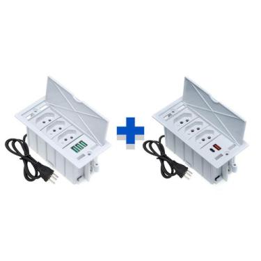 Imagem de Kit Caixas De Tomadas 4 Blocos Basculante 3Tom 10A 2USB 3USB - CONNECT