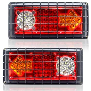 Imagem de Xuzimaoyi Luzes traseiras de LED, luzes traseiras universais, conjunto de luz traseira de LED, lâmpada de freio com malha de ferro para trailer, caminhão, barcos, ônibus, 2 peças (seta redonda)