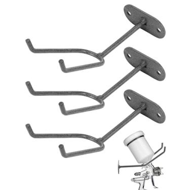 Imagem de QWORK Suporte de pistola de pulverização de alimentação por gravidade para montagem em parede resistente compatível com a maioria das pistolas de pintura ideal para cabines de pulverização e estações