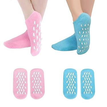 Imagem de ZFYOUNG Meias Hidratantes, 2 Pares de Meias de Gel Hidratantes, Meias de Spa e Pedicure Hidratantes para Pés Macios para Calcanhares Secos e Rachados, Calosidades, Meias de Spa de Gel para Reparação (Azul e Rosa)