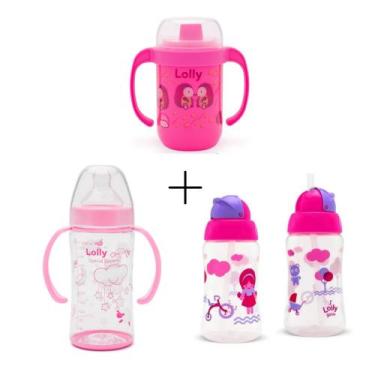 Imagem de Kit Lolly Mamadeira + Copo C/ Canudo e Tampa Deslizante + Copo Antivaz