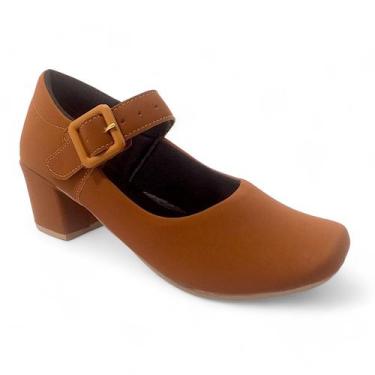 Imagem de Sapato Feminino Boneca com Fivela e Salto Bloco Salto Grosso Delicado 