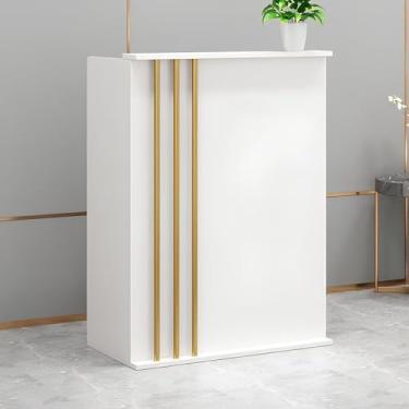 Imagem de Mesa de recepção pequena, balcão de recepção, mesa de escritório de madeira com gaveta com trava, para salão, recepção, loja, hotel