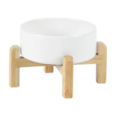 Imagem de Havniva Conjunto de tigelas de cerâmica ajustável para cães e gatos, suporte elevado de 2 alturas, tigela de comida e água para cães de raças de brinquedo, gatos, gatinhos, pratos pesados para cães,