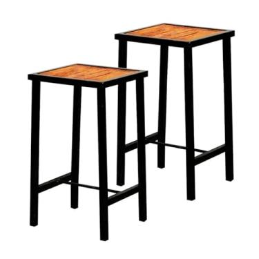 Imagem de Jogo 2 Banqueta Baixa Industrial Bar Preta Madeira Imbuia