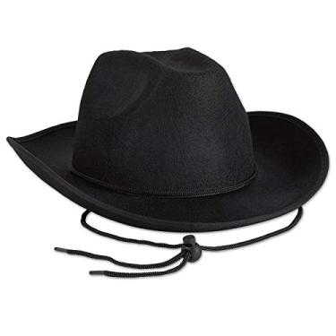 Imagem de Beistle Bonés de cowboy de feltro preto 2 peças de chapéu ocidental, acessórios de fantasia de Halloween, tamanho único