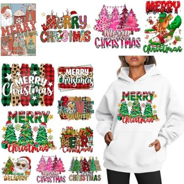 Imagem de RURUIS 12 Folhas de Natal Em Remendos de Transferência de Calor Vinil Adesivo de Calor para Roupas Jaquetas Jeans Design Feliz Natal Decalques de Ferro Lavável Natal Prensa Térmica (, Ch4-12 Peças)