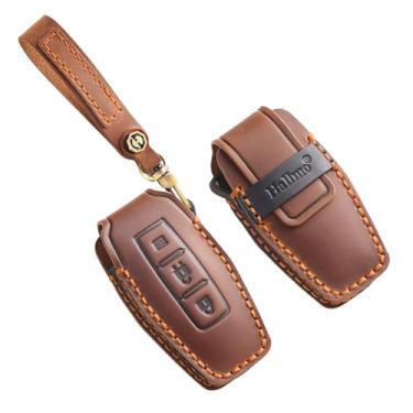 Imagem de HIBEYO Capa de chaveiro personalizável compatível com Mitsubishi Outlander 2022 2023 2024 Acessórios chaveiros personalizados de couro genuíno - C tipo marrom