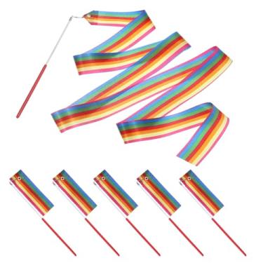 Imagem de PATIKIL Fitas de dança, pacote com 6, flâmulas de dança de ginástica de 78,7 polegadas com varinha antiderrapante para presentes, dança, shows de talentos, bastão girando, arco-íris