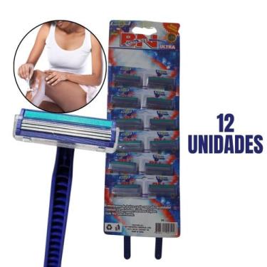 Imagem de Aparelho Barbeador com 12 Pçs Descartável Antialérgico 3 Lâminas Lubri