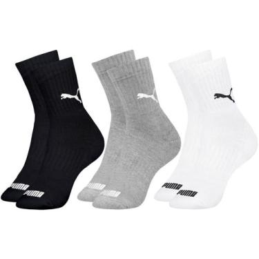 Imagem de Kit com 3 Pares de Meias Puma Modelo Cano Médio Lisa Básica Esportiva 