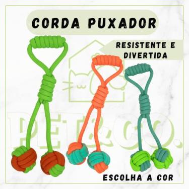 Imagem de Corda Puxador com Bolinha Dupla para Cachorro Mordedor Várias Cores - 