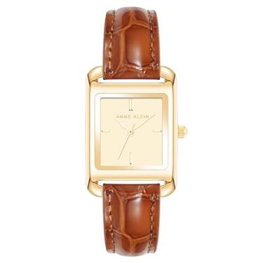 Imagem de Anne Klein Relógio feminino com pulseira de couro croco-grão brilhante, Marrom