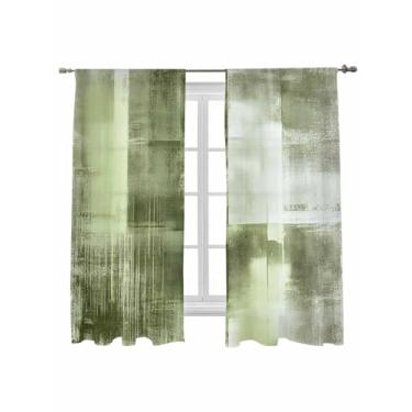 Imagem de Cortinas semitransparentes verde-grama abstrata 153 cm de comprimento, pintura a óleo retrô, cortinas de tratamento de janela, cortinas de filtro de luz, cortinas de bolso de haste de fazenda para