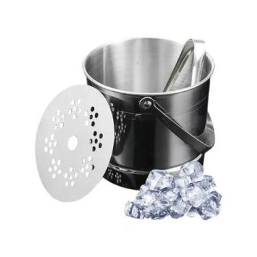 Imagem de Balde De Gelo Pequeno Aço Inox Com Pegador e Bandeja Separadora Para B
