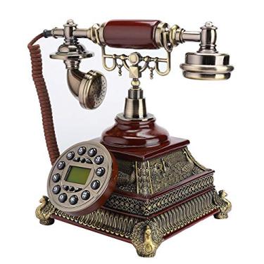 Imagem de Telefone estilo antigo retrô vintage, mesa telefônica europeia à moda antiga FSK/DTMF mostrador rotativo telefone fixo com um botão para decoração de sala de estar, presente maravilhoso