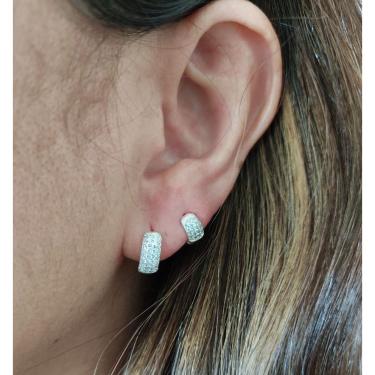 Imagem de Kit Brincos Argola Cravejada Primeiro Segundo Furo Prata 925