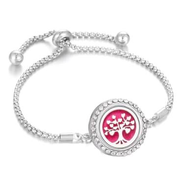 Imagem de BlingNuts Pulseira de aço inoxidável com difusor de óleo essencial de zircônia cúbica com medalhão de aromaterapia com 10 almofadas de refil para mulheres