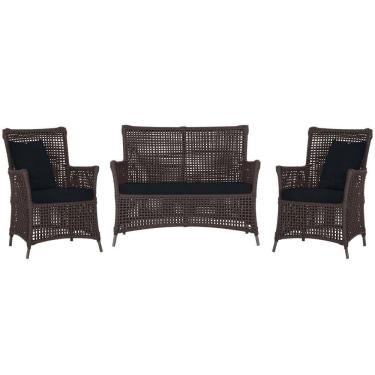 Imagem de Jogo Sofá e 2 Poltronas de Área Igapó Alumínio Pintura Marrom Corda Náutica Estofado 12 Trama