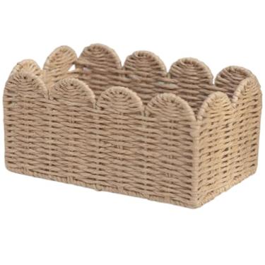 Imagem de Cesta pequena, cestas pequenas para organização, corda de papel, borda recortada, suporte de guardanapo decorativo para toalhas de cozinha e banheiro, papel higiênico, cesta de vime