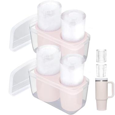 Imagem de 2 pacotes de molde de gelo para copo Stanley, bandeja de gelo de silicone para copo Stanley de 850 g, molde de gelo com tampa e caixa, molde de cubo de gelo cilíndrico de fácil liberação, quartzo rosa