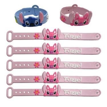 Imagem de Kit 6 pulseiras Angel e Stitch emborrachada confortável 19 cm com regu
