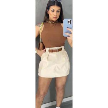 Imagem de Conjunto Feminino 3 Peças Short Saia Cinto Cropped Modelagem Alfaiatar