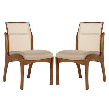 Imagem de Kit 2 Cadeiras de Madeira com Encosto em Tela Lisboa Linho Bege M58 RM