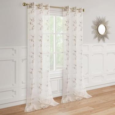 Imagem de Cortinas transparentes para janela 2 painéis 96,5 cm L x 213,4 cm C (193 cm L) Cortinas texturizadas de linho e cortinas para sala de estar, quarto, cortinas de fazenda, decoração boho, tratamentos de