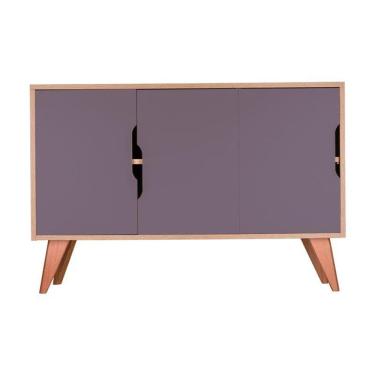 Imagem de Aparador Buffet Retrô com 3 Portas Murano Carvalho e Cinza Claro