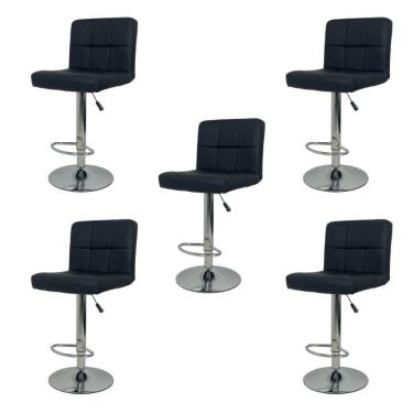 Imagem de Kit 5 Banquetas Gomos Comfort Estofada Giratória Altura Regulável Preto