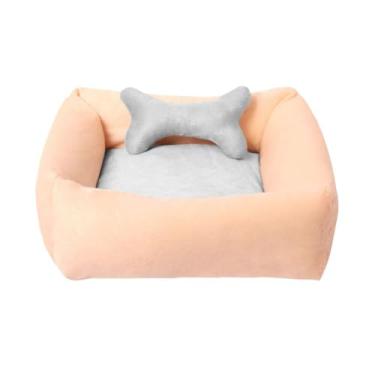 Imagem de Caminha Pet Cama De Cachorro E Gato Casinha Confortável Lavável Antiderrapante 55cmx50cm Colchonete (rose com cinza osso cinza)