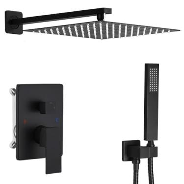 Imagem de JingGang Chuveiro Preto Fosco Sistema de Chuveiro 25,4 cm Conjunto de Chuveiro Luxuoso Conjunto de Chuveiro de Latão Montado na Parede e Sistema Portátil Torneira de Chuveiro com Corpo e Acabamento Incluídos